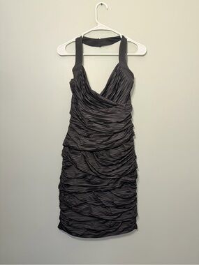 White House Black Market Charcoal Ruched Halter Mini Dress